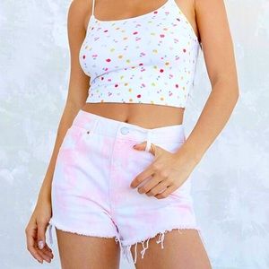 PacSun pink tie dye high rise denim shorts